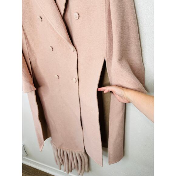 Fendi Muted Pink Button Camel Wool Pleated Sides Dangling Tassel Fringe 42 - Picture 4 of 16